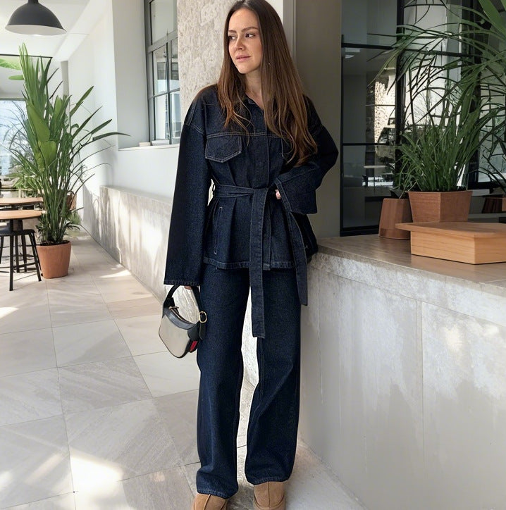 Damen weite Jeans mit hochtailliertem Schnitt und klassischen Taschen R&B