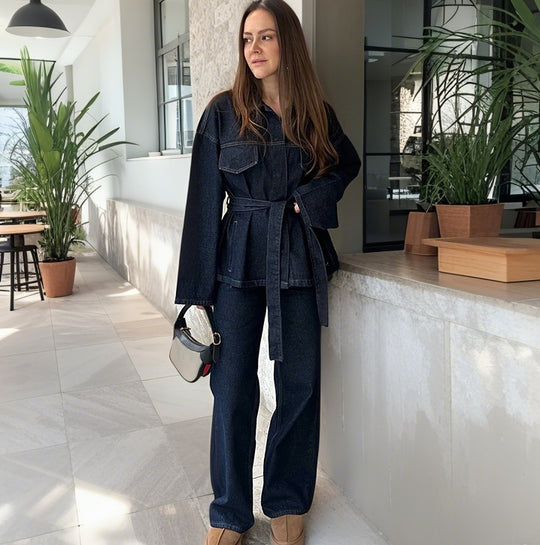 Damen weite Jeans mit hochtailliertem Schnitt und klassischen Taschen R&B