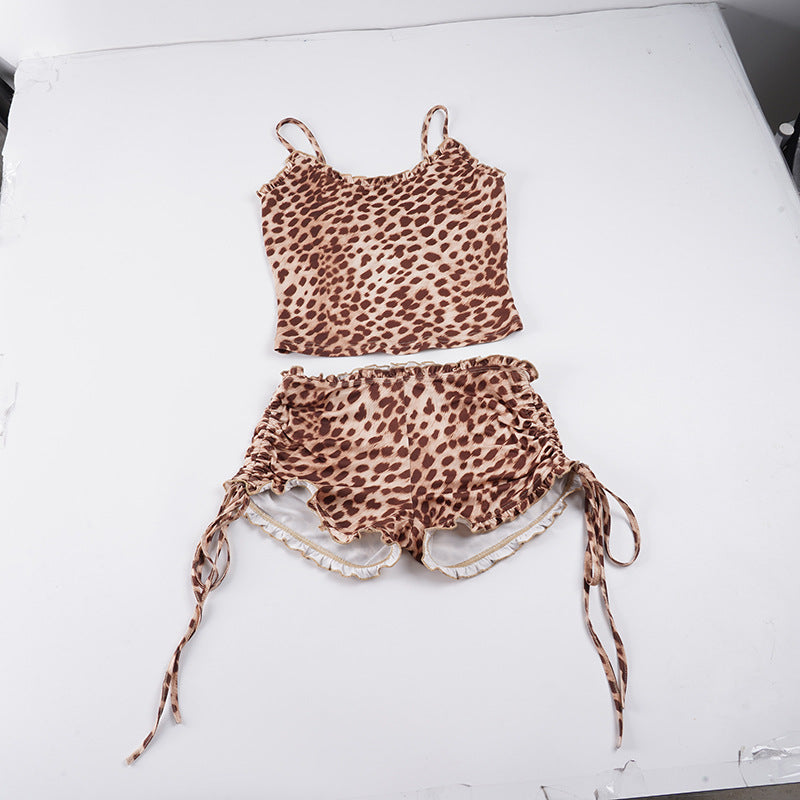 Damen Sportliches Bikini-Set mit verstellbaren Trägern und zeitlosem Leopardenmuster R&B