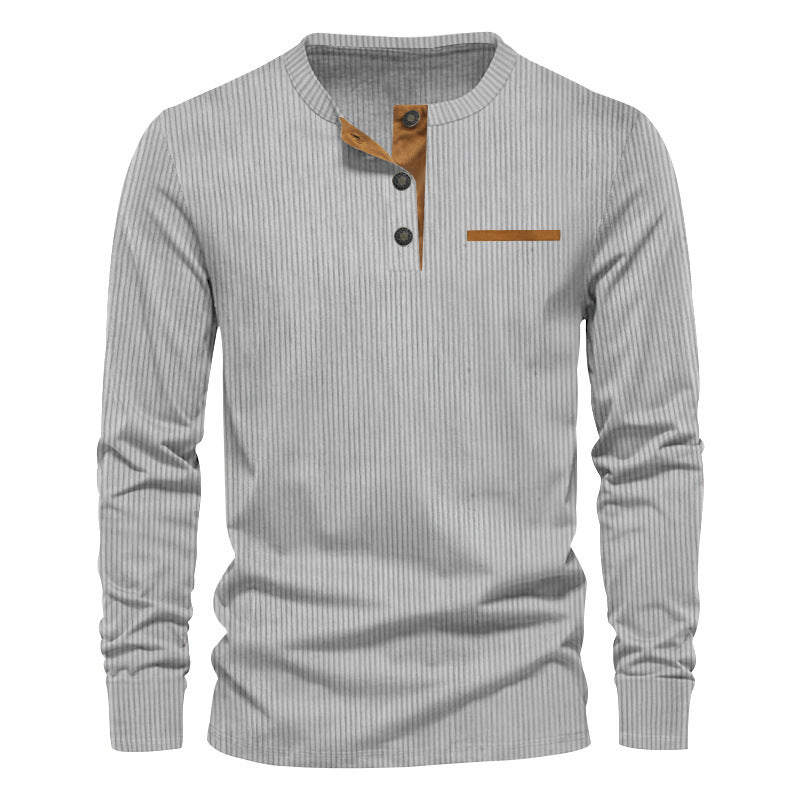 Herren Langarm-Henley-Shirt aus strukturiertem Rippenmaterial mit modernem Knopfdesign R&B