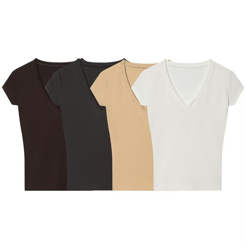 Damen V-Ausschnitt T-Shirt aus hochwertiger Baumwolle R&B