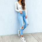 Damen Hochtaillierte Skinny Jeans mit modischen Rissen R&B
