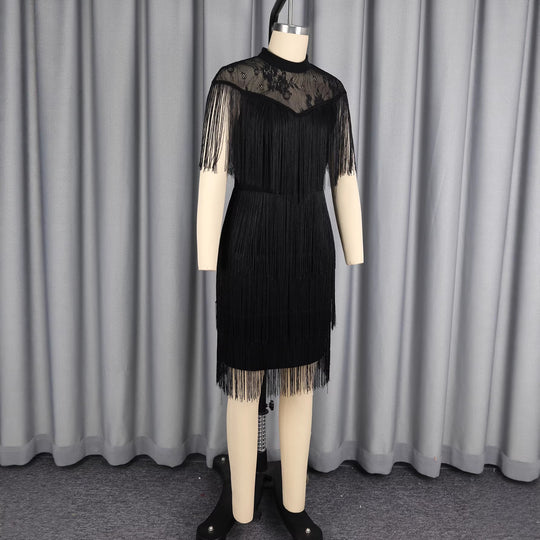 Damen Kleid mit fransierenden Details und eleganter Spitzeneinlage R&B