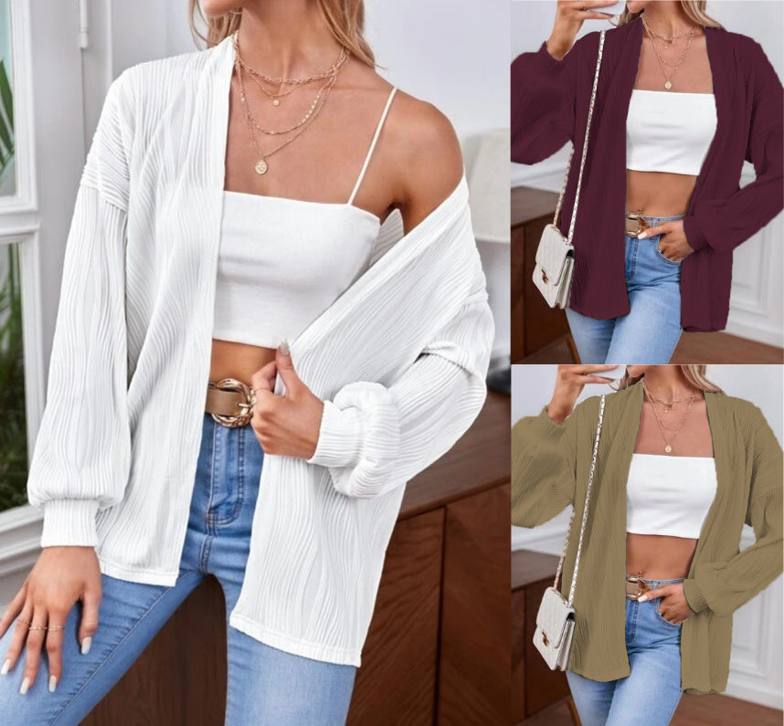 Damen Lässiger Cardigan aus strukturiertem Material mit weiten Ärmeln R&B