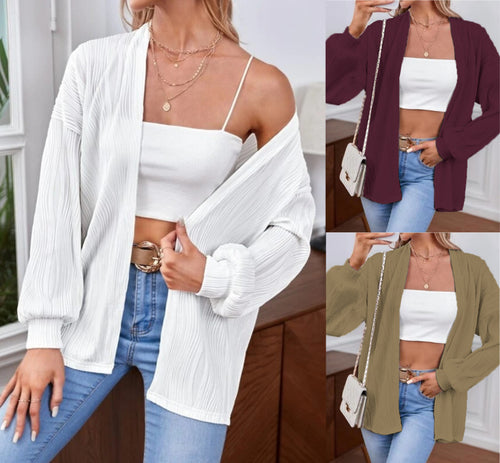 Damen Lässiger Cardigan aus strukturiertem Material mit weiten Ärmeln R&B