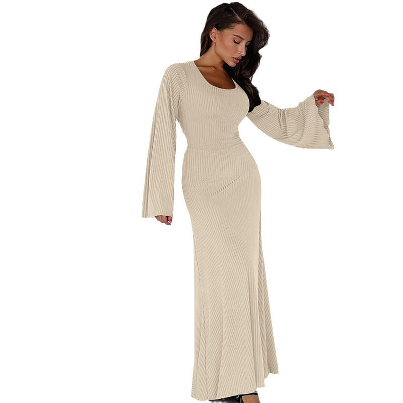 Damen Maxikleid mit innovativem Rippdesign und angeschnittenen Ärmeln R&B