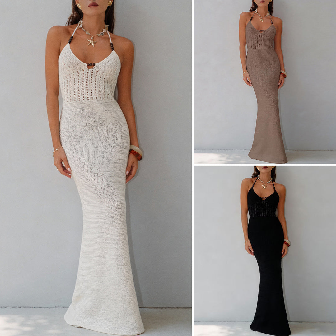 Damen Elegantes Maxikleid mit tiefem V-Ausschnitt und schmalem Schnitt R&B