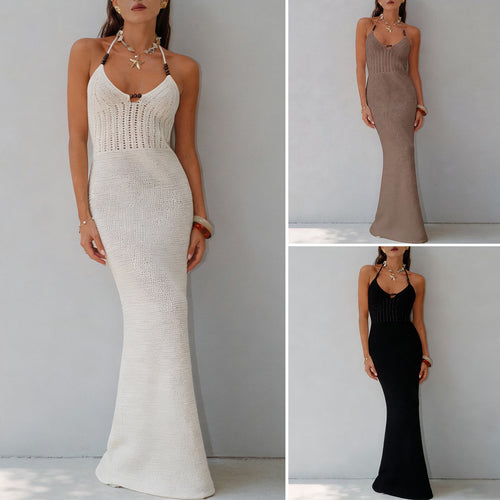 Damen Elegantes Maxikleid mit tiefem V-Ausschnitt und schmalem Schnitt R&B