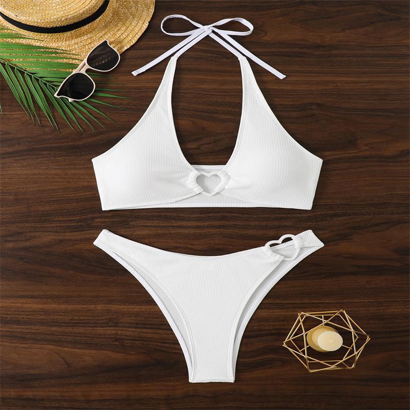 Damen Triangel-Bikini mit dekorativem Herzdetail und schicker Rippstruktur R&B