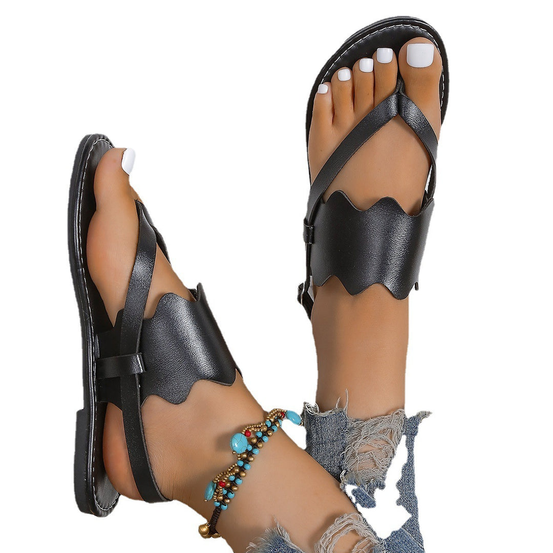 Damen Zehentrenner-Sandalen mit elegantem Wellenmuster und verstellbarem Riemen R&B