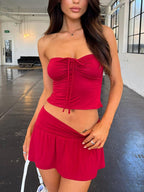 Damen Strand-Set aus leichtem Stoff mit verstellbarem Oberteil und lockerem Rock R&B