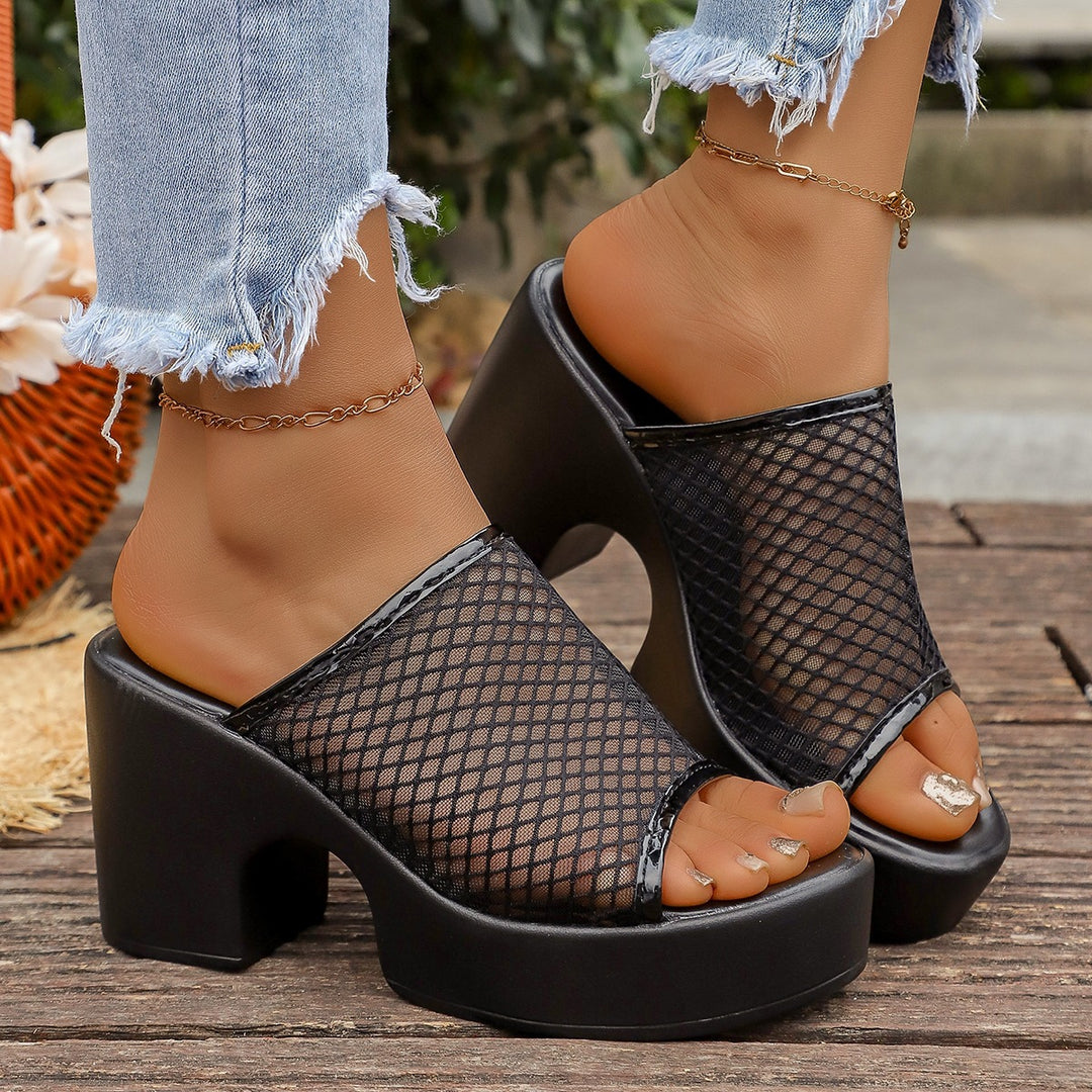 Damen Plateausandalen mit Netz-Obermaterial und robustem Blockabsatz R&B