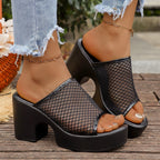 Damen Plateausandalen mit Netz-Obermaterial und robustem Blockabsatz