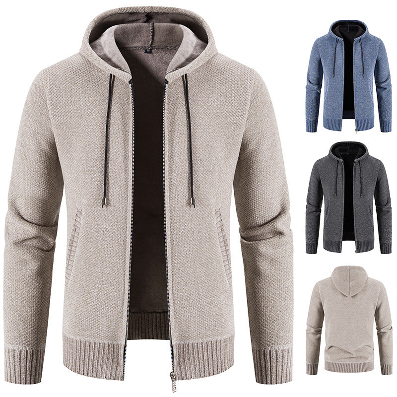 Herren Strickjacke mit Kapuze und strukturiertem Design R&B
