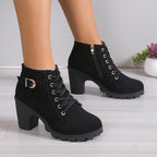 Damen Schnürstiefeletten mit Blockabsatz und Reißverschluss R&B