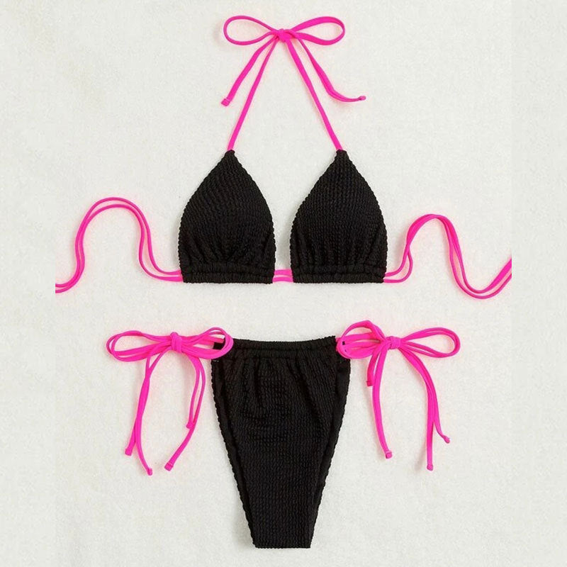 Damen Triangel-Bikini mit verstellbaren BindR&Bändern und modischer Textur R&B
