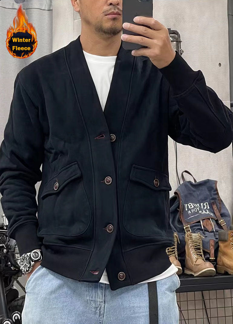 Herren modische Fleecejacke mit praktischen Taschen und eleganter Knopfleiste R&B