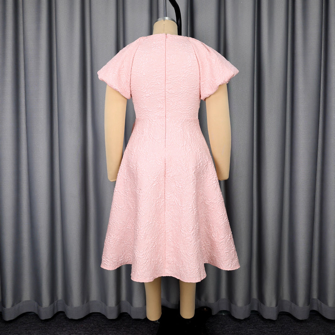Damen Kleid mit voluminösen Puffärmeln und eleganter Schleifenapplikation R&B