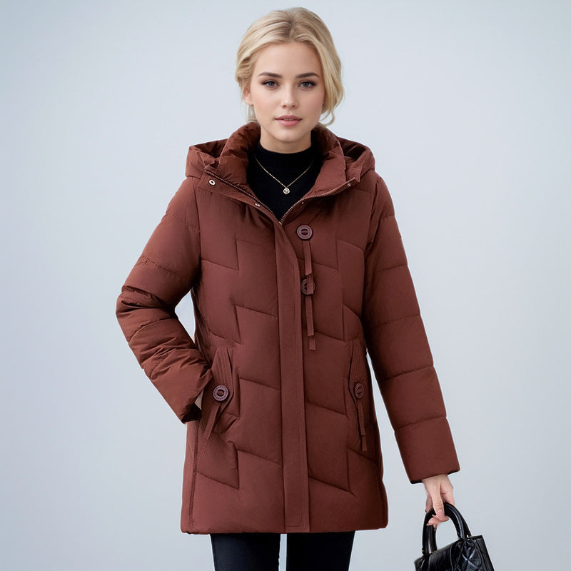 Damen modische gesteppte Winterjacke mit Kapuze und großen Taschen R&B