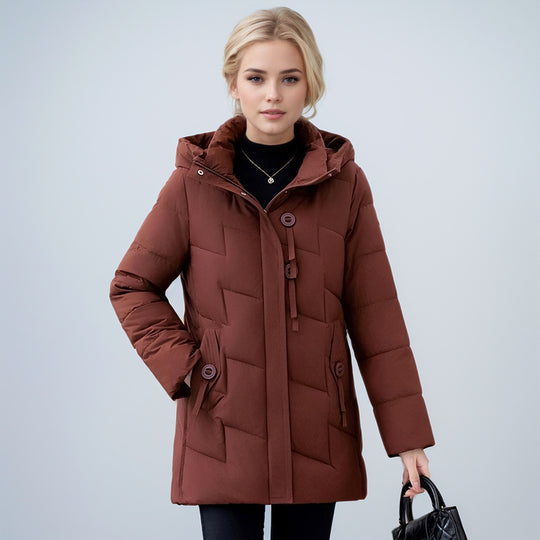 Damen modische gesteppte Winterjacke mit Kapuze und großen Taschen R&B