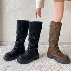 Damen modische Overknee-Stiefel mit stylischem Riemen-Design R&B