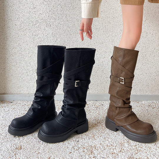 Damen modische Overknee-Stiefel mit stylischem Riemen-Design R&B