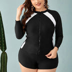 Damen Sportlicher Badeanzug mit langärmliger Jacke und Shorts R&B