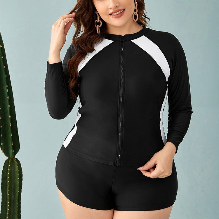 Damen Sportlicher Badeanzug mit langärmliger Jacke und Shorts R&B