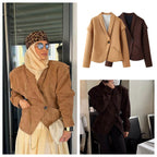 Damen elegante Suede-Jacke mit modischen Taschen R&B