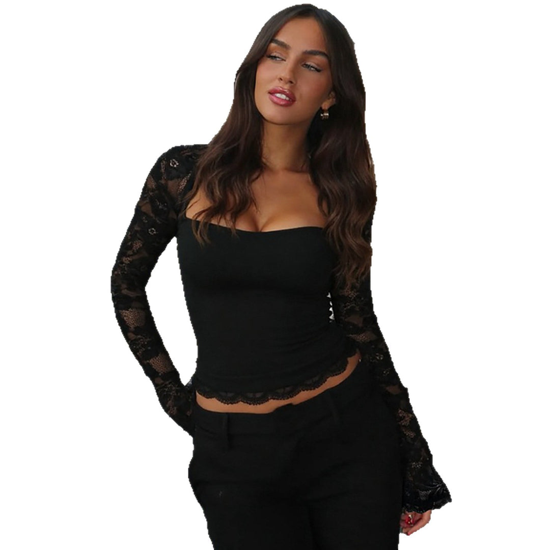 Damen kurzärmeliges Oberteil mit eleganten Spitzenärmeln und raffiniertem Design R&B
