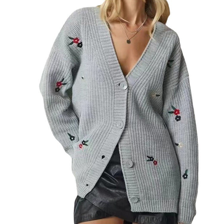 Damen Strickcardigan mit floralen Stickereien R&B