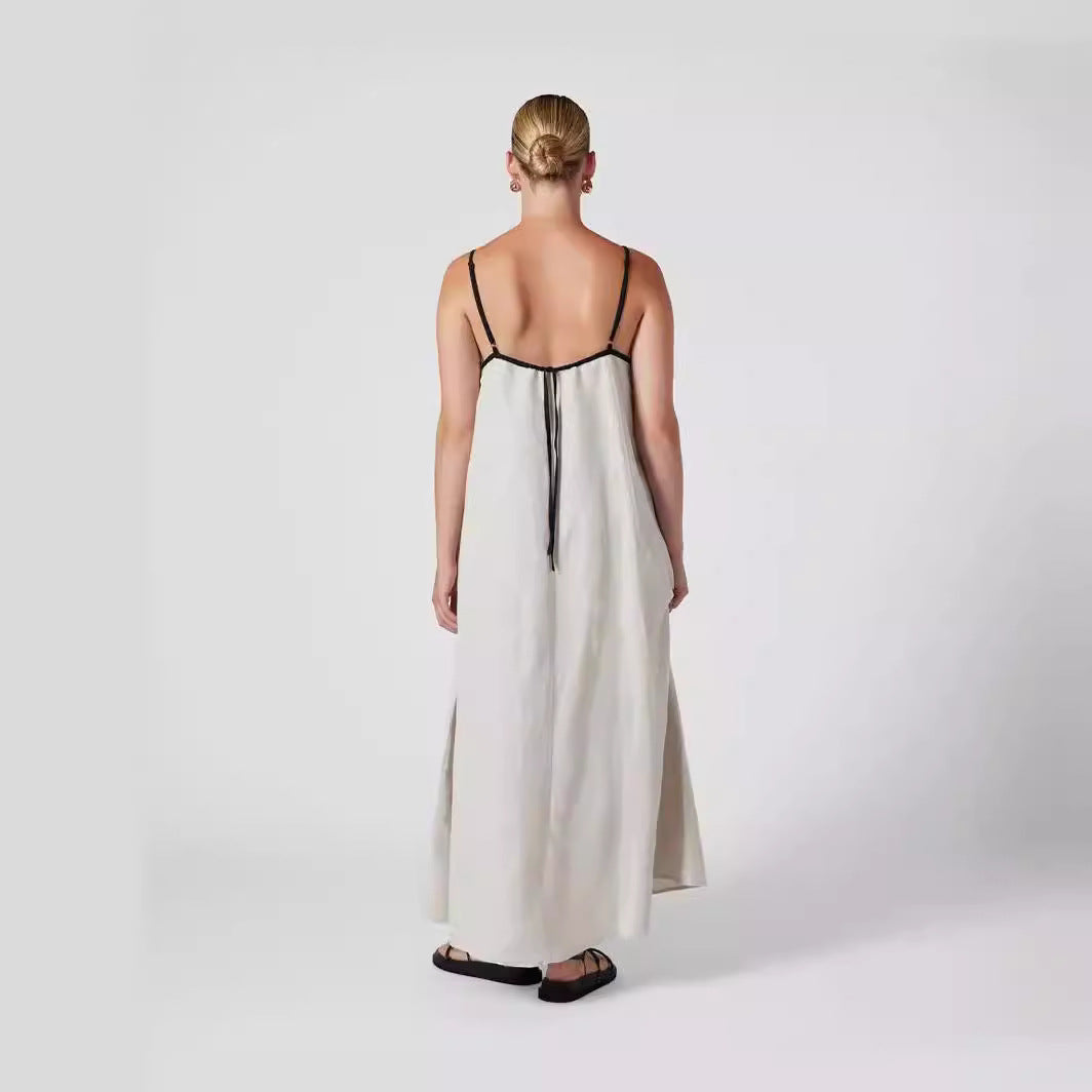 Damen luftiges Maxikleid mit feinen Trägern und sorgenlosem Schnitt R&B