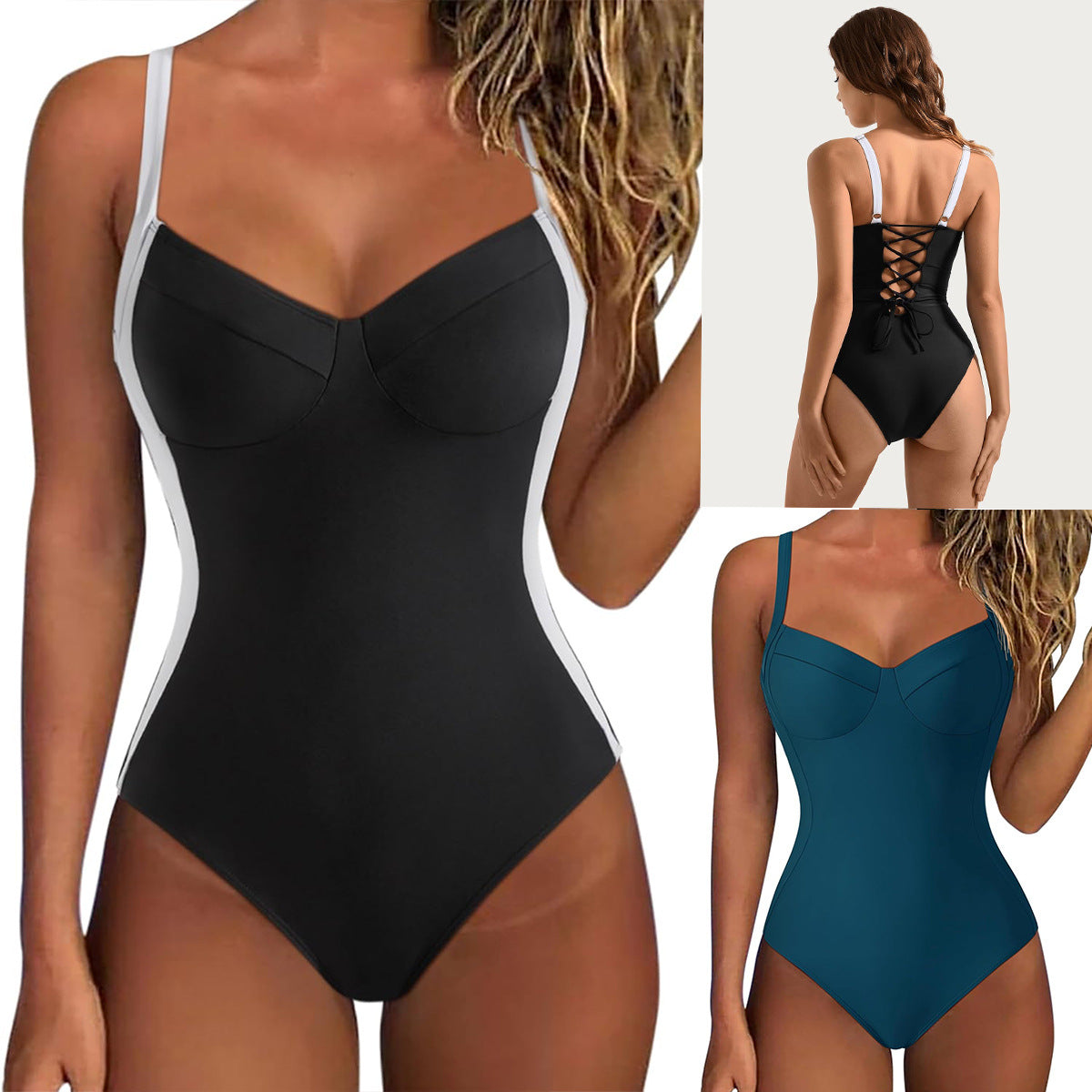 Damen Einteiliger Badeanzug mit elegantem Schnitt und verstellbaren Trägern R&B