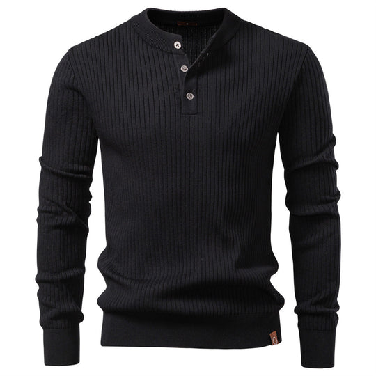 Herren nan gerippter Langarm-Henleypullover mit Stehkragen, feinem Rippstrick und schmaler Passform R&B