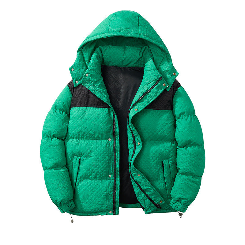 Herren modische Daunenjacke mit Kapuze und kontrastierenden Einsätzen
