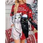Damen Lustiges Weihnachts-Pyjama-Set mit Katzenmotiv R&B