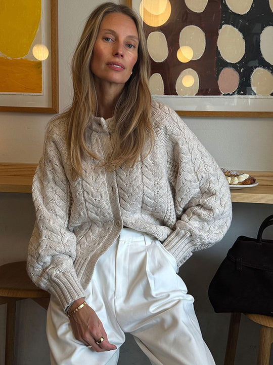 Damen Grobstrickjacke mit dicker Zopfmusterstruktur R&B