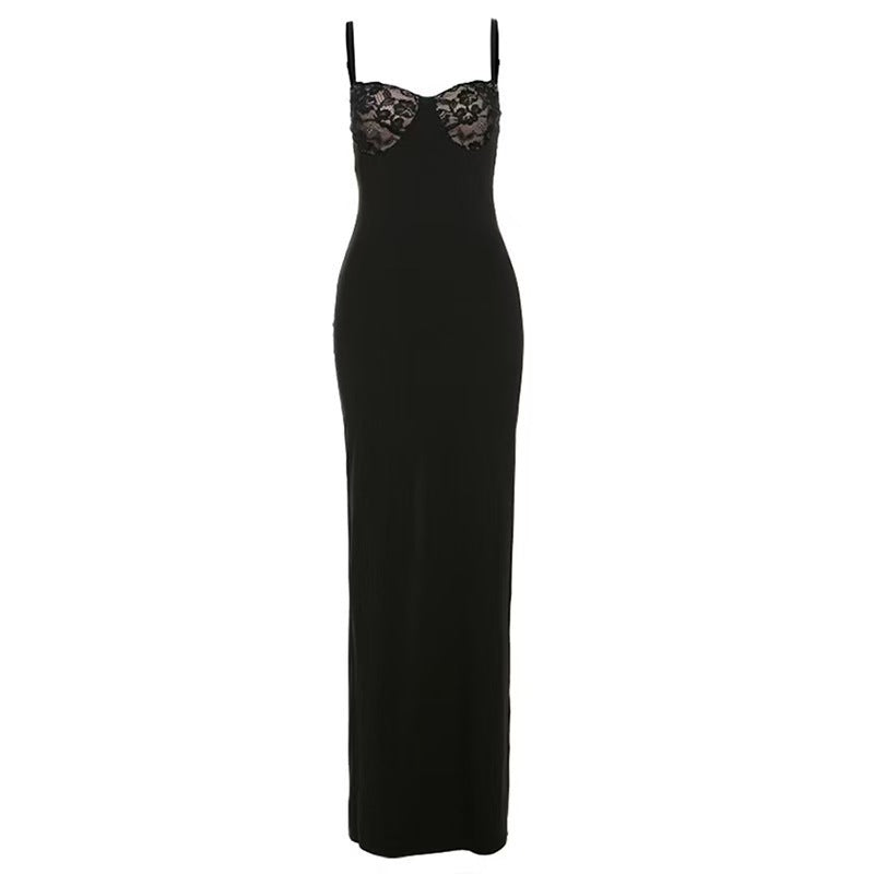 Damen Körperbetontes Maxikleid mit Spitzenakzenten R&B