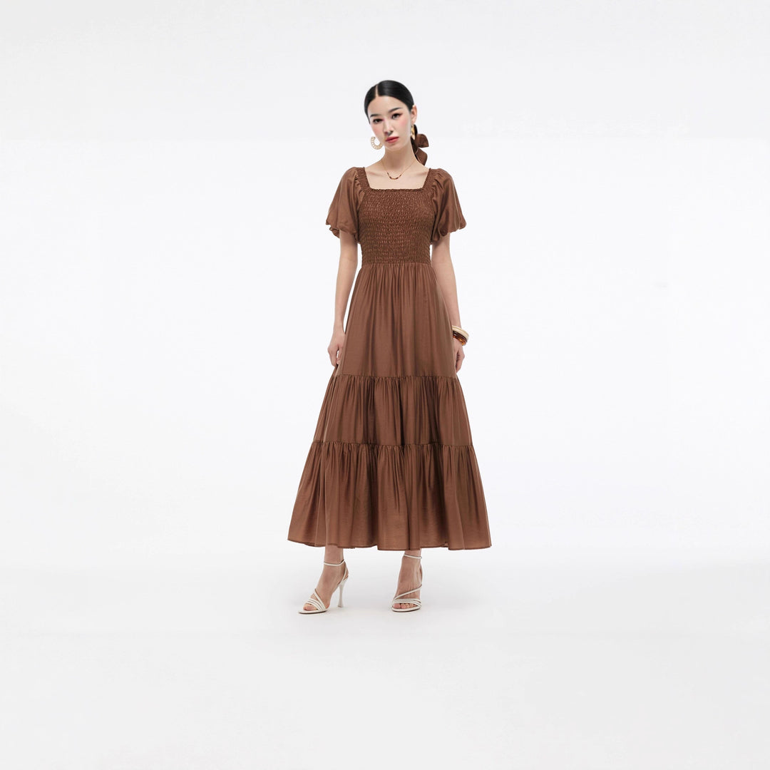 Damen Maxikleid mit voluminösem Rock und Blumenmuster R&B
