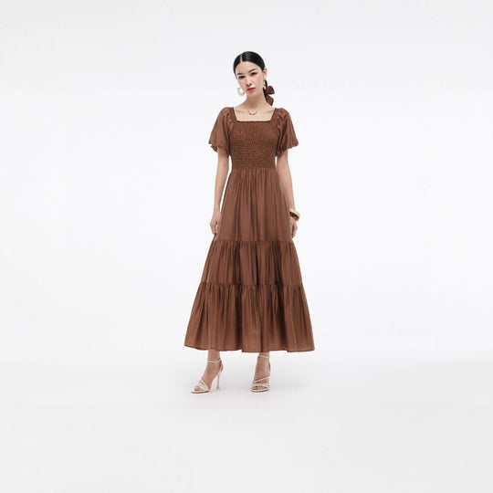 Damen Maxikleid mit voluminösem Rock und Blumenmuster R&B