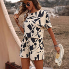 Damen Lässiges Lounge-Outfit mit grafischem Muster und elastischem Bund R&B