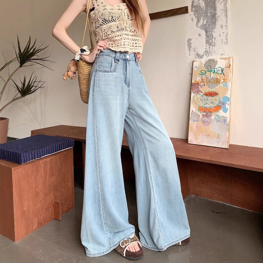 Damen Weit geschnittene Jeans mit hohem Bund und modernen Details R&B