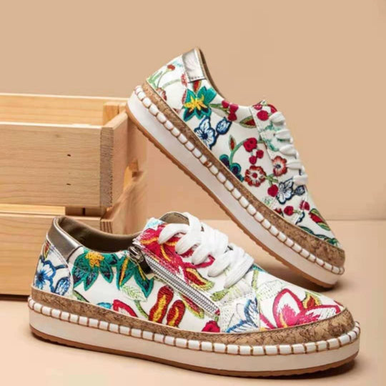 Damen Sneaker mit floralem Design und Korksohle R&B