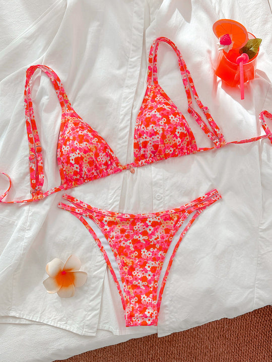 Damen Triangel-Bikini mit floralen Mustern R&B