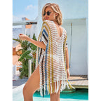 Damen luftiger Häkel-Strandüberwurf mit fransigen Details R&B