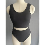 Damen Hochbund Bikini-Set mit strukturierter Oberfläche und modischem Crop-Top R&B