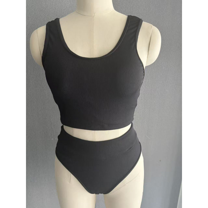 Damen Hochbund Bikini-Set mit strukturierter Oberfläche und modischem Crop-Top R&B
