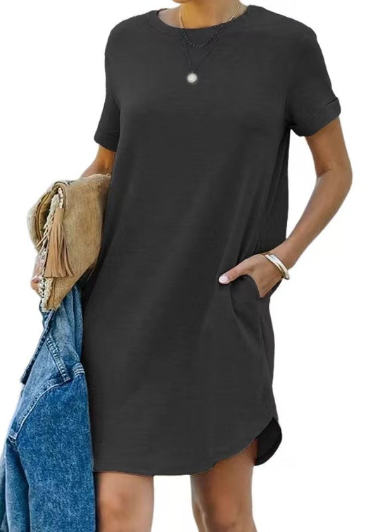 Damen lässiges Freizeitkleid mit Taschen und Rundhalsausschnitt R&B
