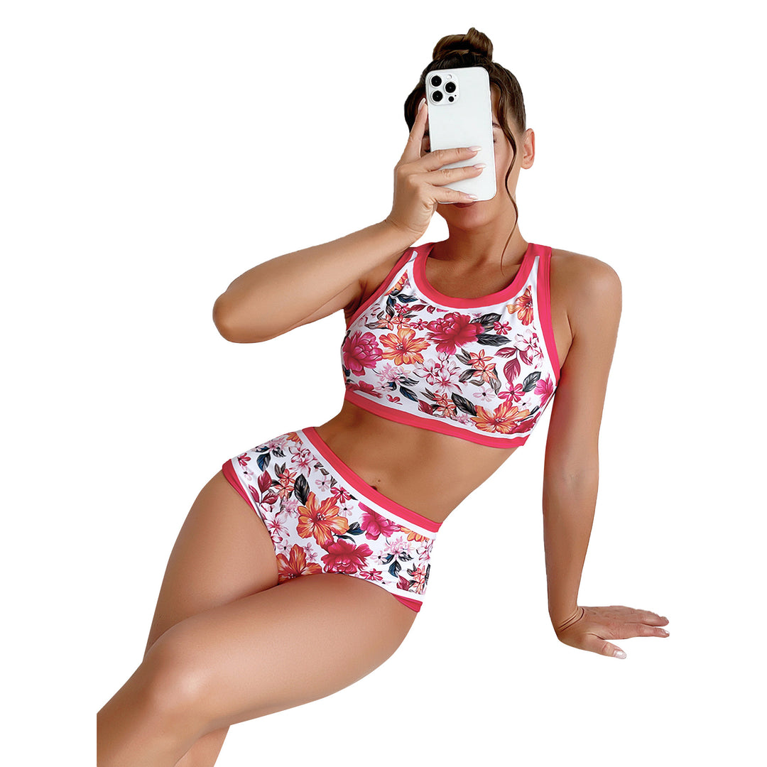 Damen Sport-Bikini mit floralem Design und hohem Bund R&B