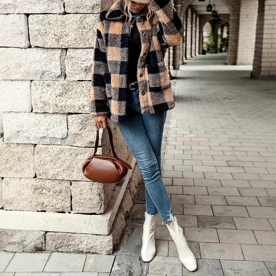 Damen Kuschelige Karofleecejacke im Casual-Stil R&B